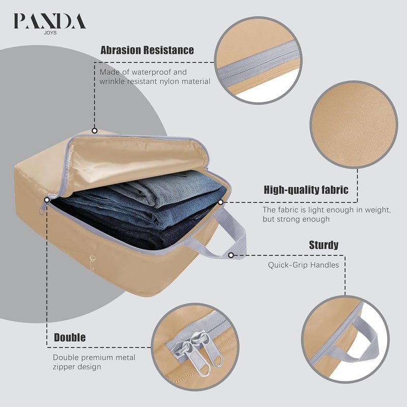 PANDA JOYS 4 Set Compression Packing Cubes Travel - Travel Accessories Expandable Packing Organizers for Carry On - Essentials Luggage Bags - Brown - Image 4